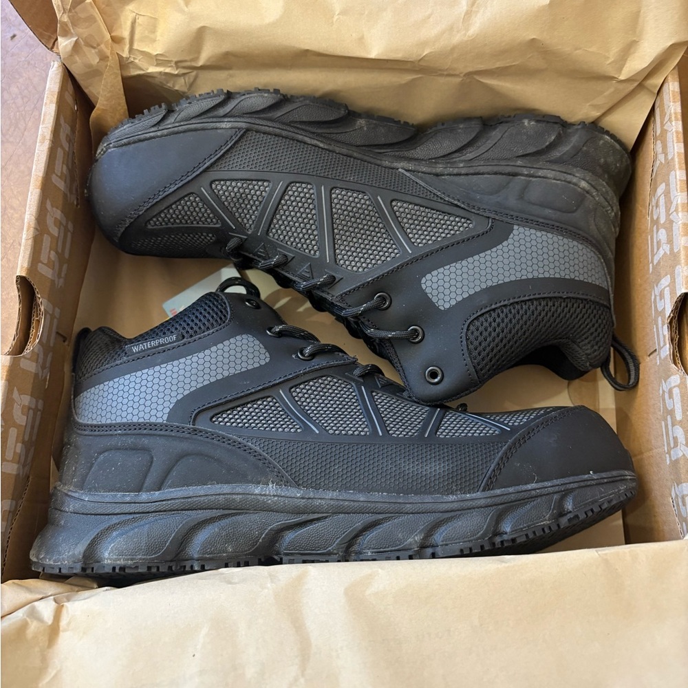 Propet Seeley Composite Toe Work Boot available in sizes 9-13 dark grey black